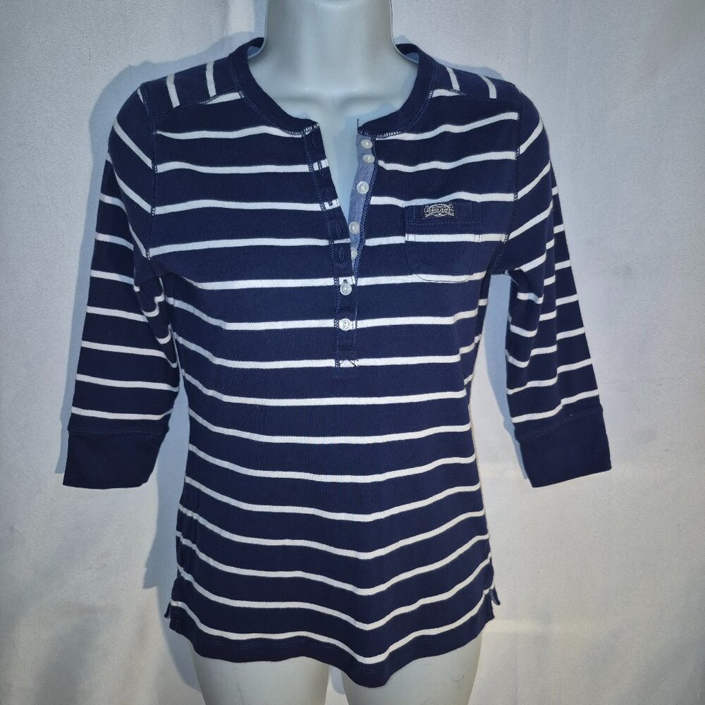 RALPH LAUREN top, 100% cotton w/ buttons at bust, blue/white stripes, Small